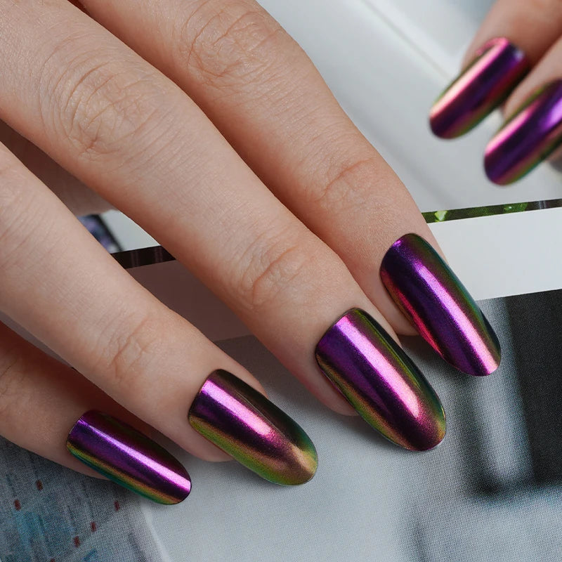Huizi 2026 2D Semi-cured Mulberry Gel Nail Strips with Shiny Waterproof Metallic Chrome Finish and Free Sample