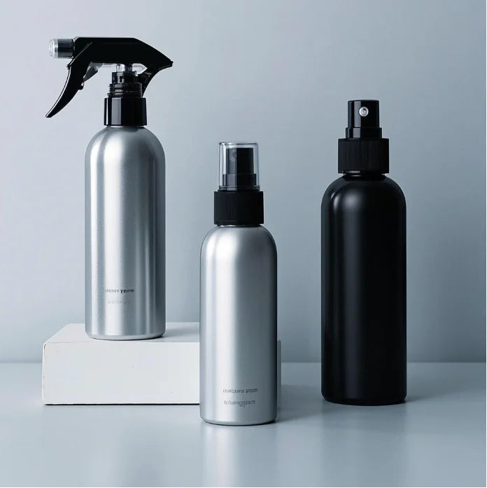 QN Aluminum 50ml 100ml 150ml 250ml 500ml Round Matte Black Customizable Spray Trigger Bottles Empty Refillable Mist Spray Bottle