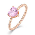Rose Gold Plated Twisted Band Heart Pink CZ Solitaire Ring Jewelry Sterling Silver 925 Promise Wedding Engagement Ring