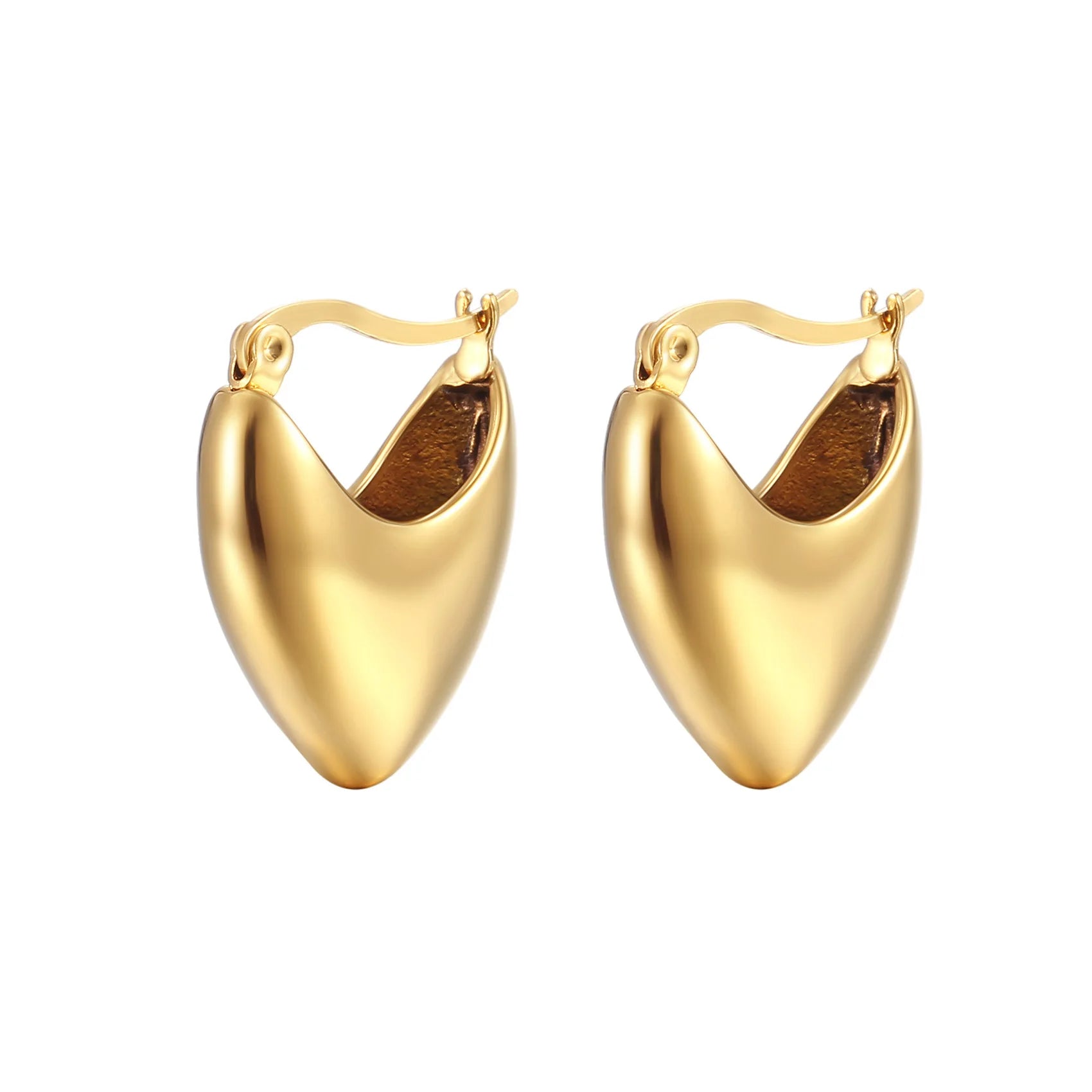 High End 18K Gold Plated Finish Geometric Hollow Heart Hoop Earring Stainless Steel Earring Streetwear Earring for Women