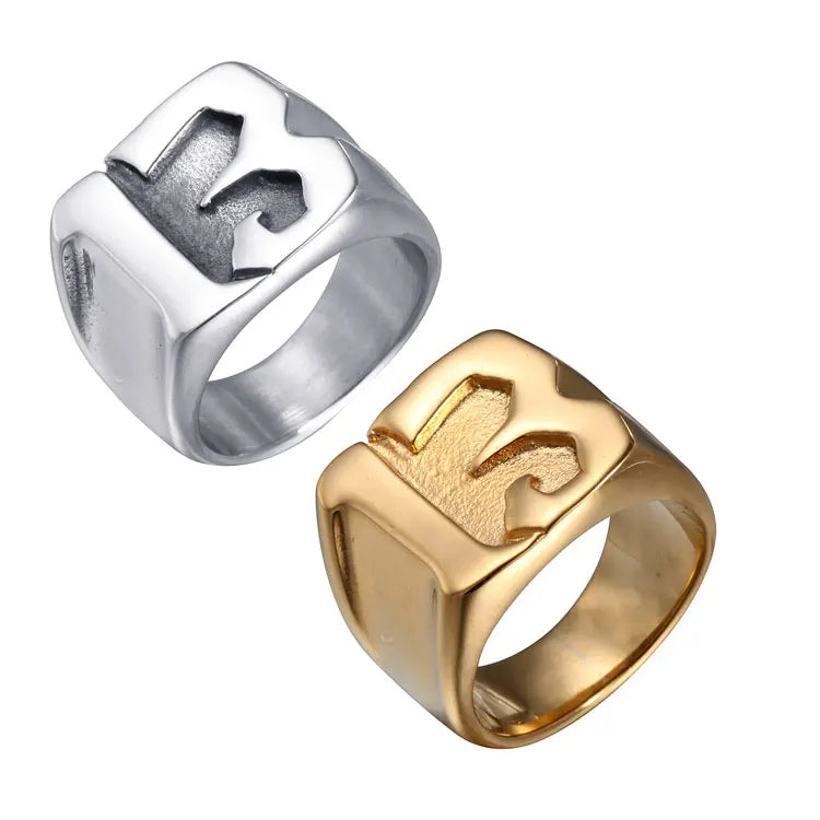 SC Hot Selling Men 14mm Chunky Rings Gothic Punk Stainless Steel Rings Personalized Engraved Number 13 Signet Rings for Men 2022
