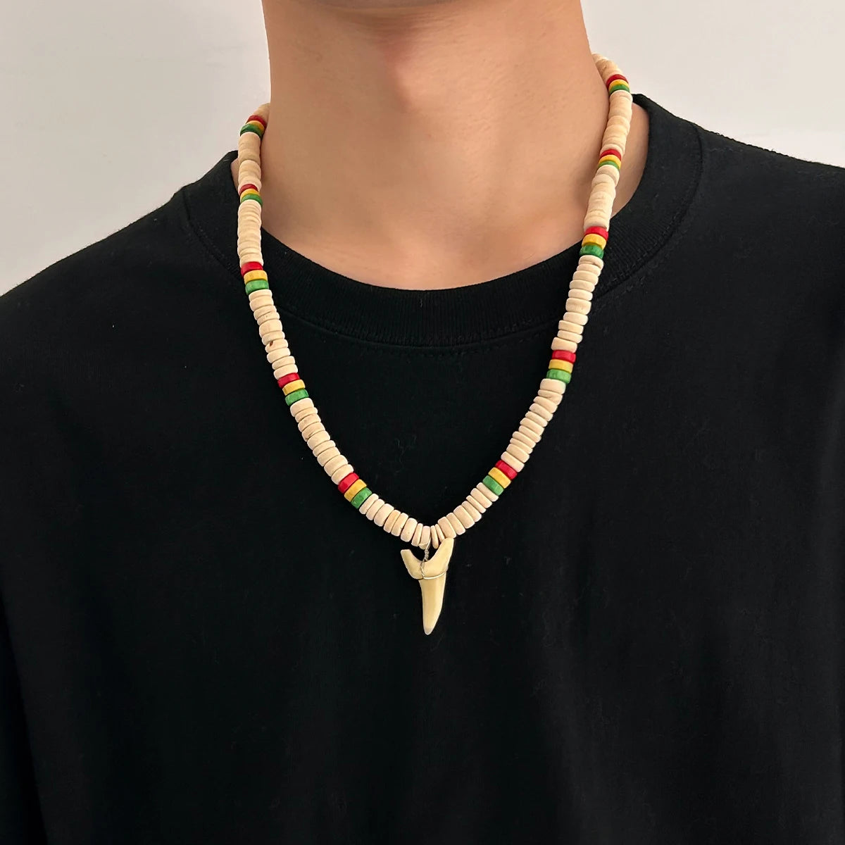 Vintage Handmade Colorful Coconut Husk Beaded Necklace for Men Trendy Male Street Wear Chokers Accessories Fashion Jewelry Gifts