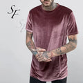 Fashion Custom Logo Plus Size Velvet Men's T-shirt Printing Blank Contrast Seam Shirt Machine Oversize for Men