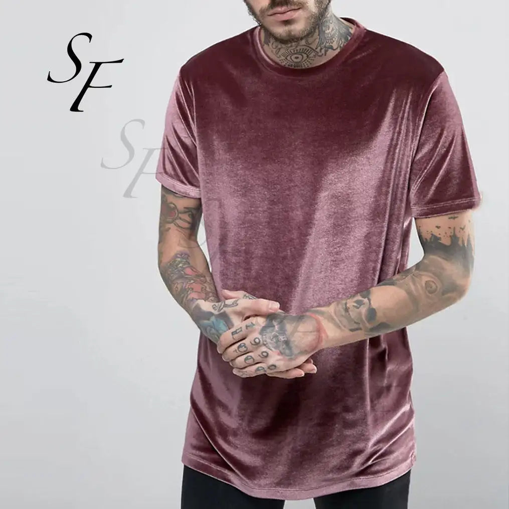 Fashion Custom Logo Plus Size Velvet Men's T-shirt Printing Blank Contrast Seam Shirt Machine Oversize for Men