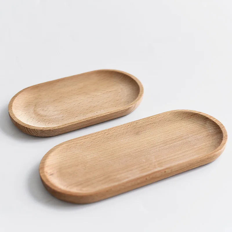 Japanese Style Oval Shape Beech Wood Serving Tray Wooden Coffee Milk Snack Cake Cheese Dish Fruit Food Plate for Children