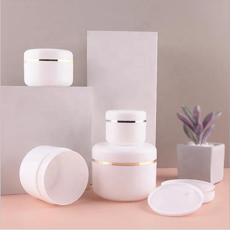 Hot Sale PP Plastic Round Cream Jars Silver Lining Face Mask Skin Care Serum Shampoo 50g/100g Capacity Lid Included