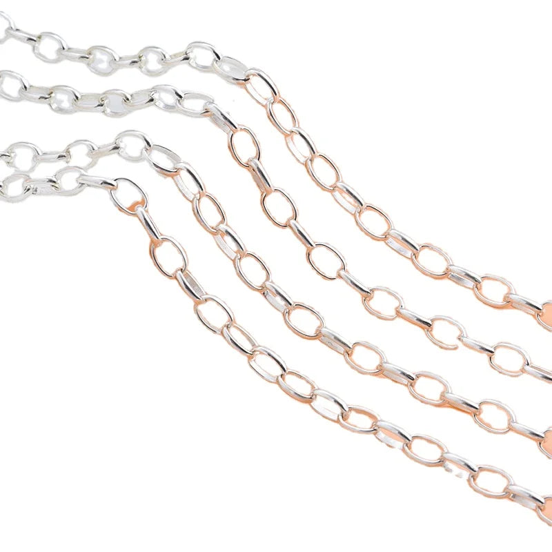 SC002 Hot Sale 925 Sterling Silver Jewelry Chain Oval Rolo Chain Sold by Meter