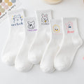 White Cute Cartoon Socks Animals Pattern Women Socks Hot Sale Cotton Breathable Crew Socks