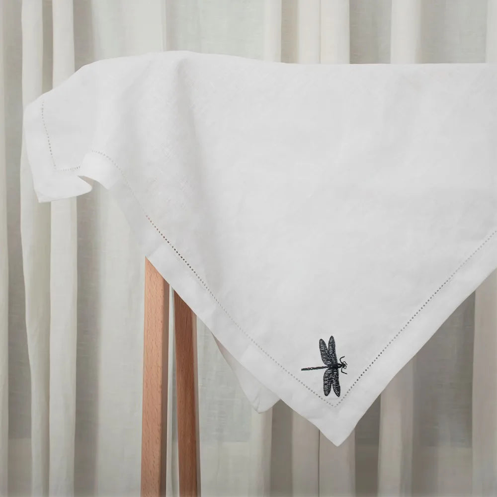 Flax Linen Embroidered Wedding  Custom  Luxury Stonewash White Sage Belgian  Handmade Hemstitch Rust Linen Napkin