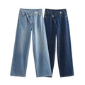 ZATRHMBM Women 2024 Autumn New Fashion Wide Leg Denim Jeans Vintage Side Pockets Zip Fly High Waist Female Trousers Mujer