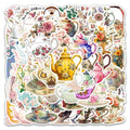 54pcs Vintage Flower Teacups and Teapots Waterproof Pvc Sticker Packs for Laptop Luggage Book Refrigerator Skateboard Phone