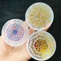 Hot Sale Round Selenite Charging Plate Gold Patterns Selenite Crystal Slice