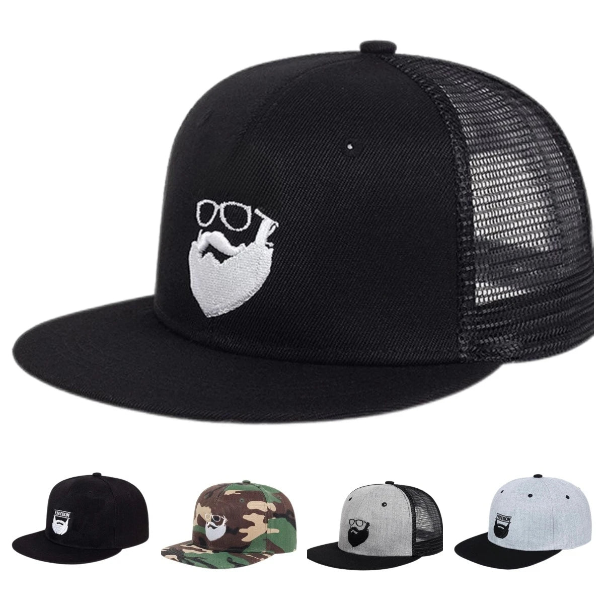 BSCI Factory Direct Custom 6-Panel Flat Brim Canvas Baseball Cap Sporty Style Summer Outdoor Mesh Trucker Snapback Character