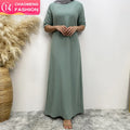 6722# New Stylish Design Crew Neck Wrinkle Crepe Versatile Half Sleeves Simplicity Solid Color Dress Summer Women Abaya Dresses