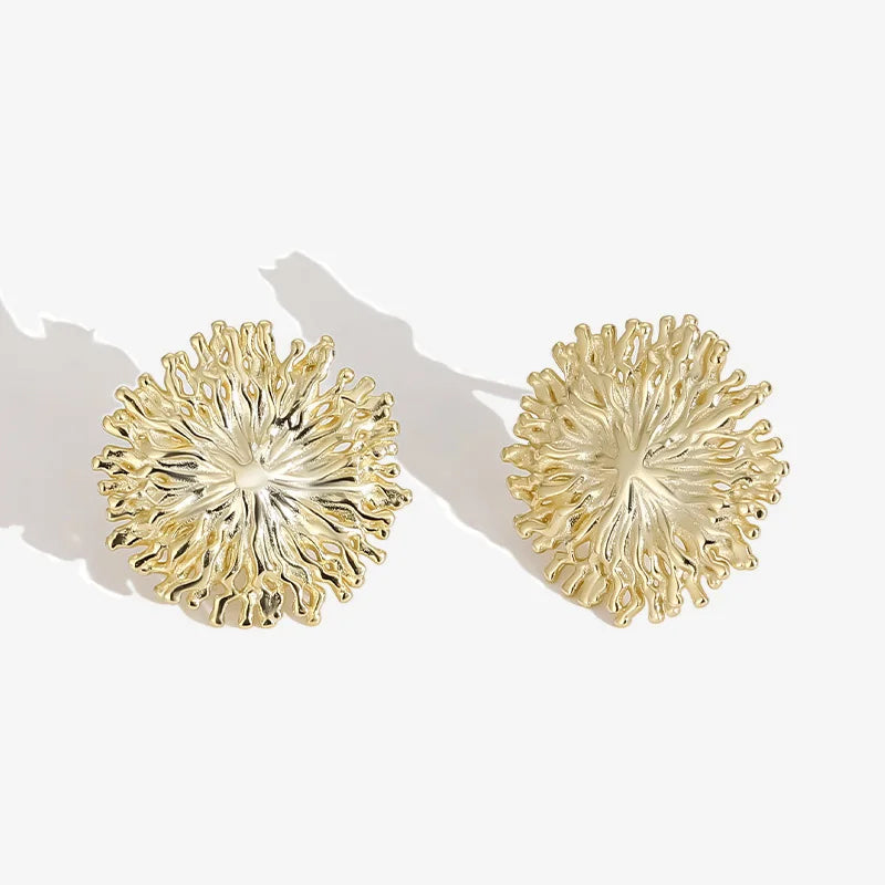 Punk Big 18.8mm Flat Geometric Dandelion Flower Shape Ear Stud Sterling Silver 925 Earrings Stud for Women