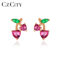 CZCITY Creative Fruit Earring 925 Sterling Silver Water Drop Shape Personality Red Cherry Stud Earrings