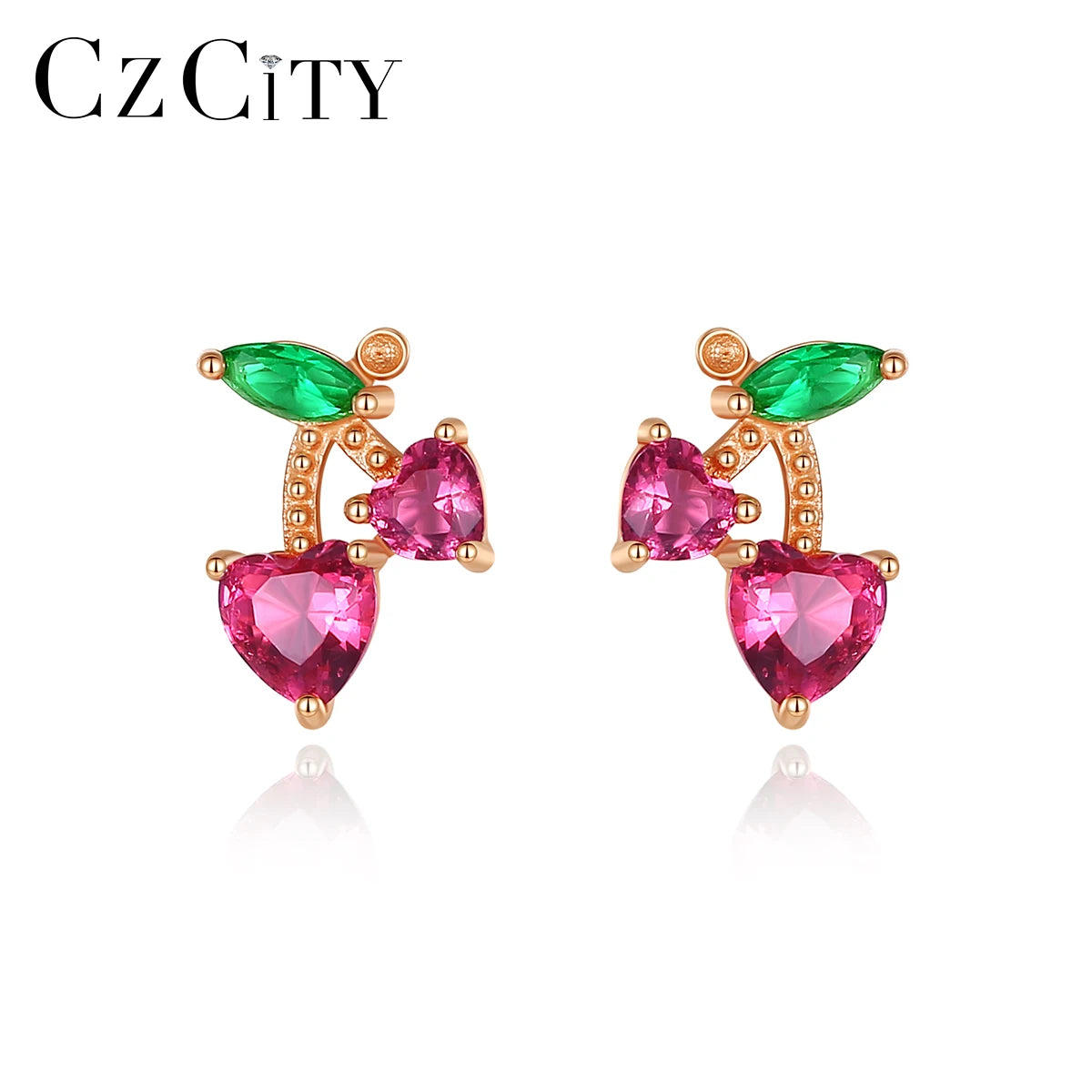 CZCITY Creative Fruit Earring 925 Sterling Silver Water Drop Shape Personality Red Cherry Stud Earrings