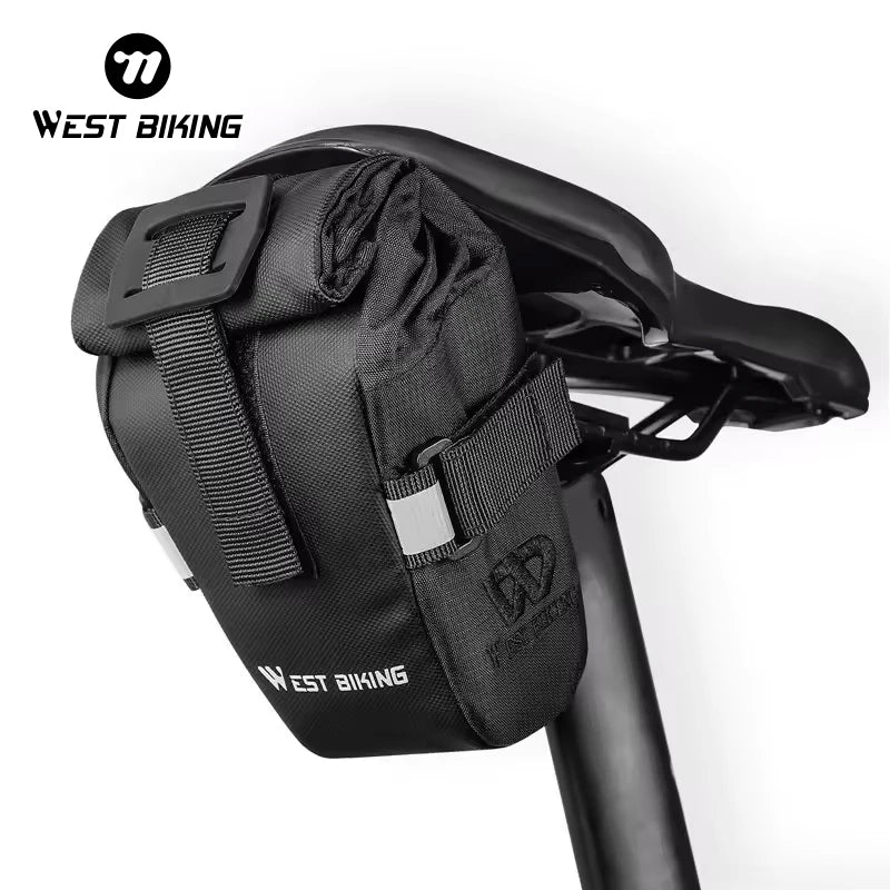 WEST BIKING 1.5L Large Capacity MTB Road Foldable Extendable Bike Saddle Bag Waterproof Taillight Rear Bicycle Saddle Bags
