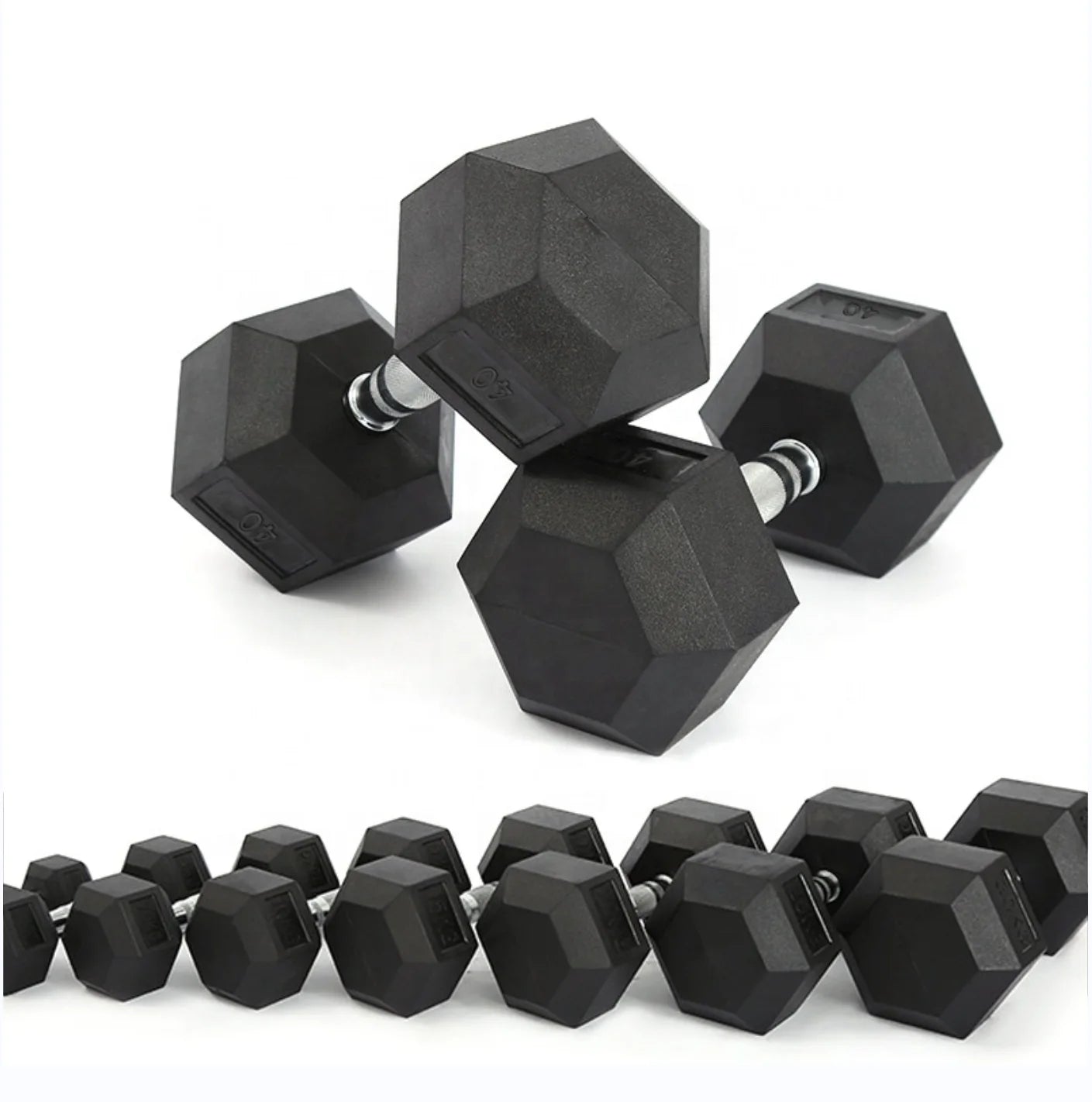 Factory Customized Private logo Gym Fitness Equipment 5lb-100lb Home Free Weights Hexagon Rubber Hex Dumbbell Set