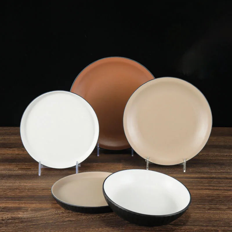 Round Shape Flat Melamine Pasta Plates Japanese Style Melamine Dinner Round Plates Serving Plates