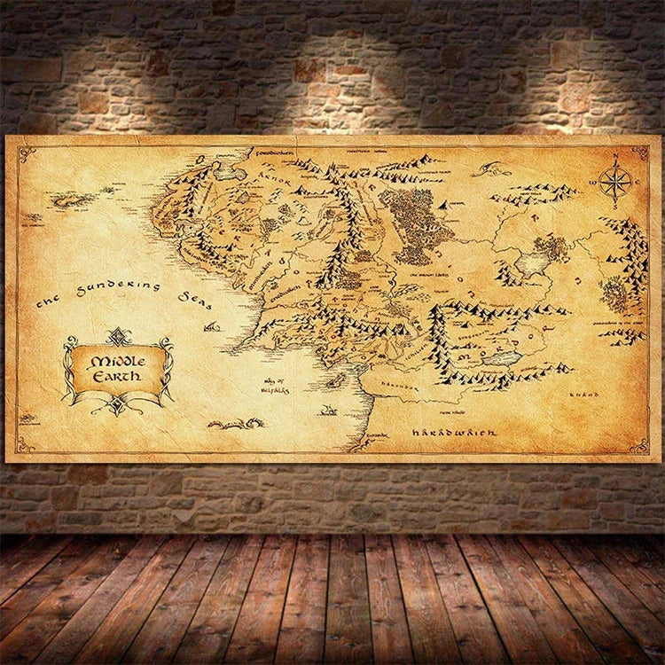 Movie Map of Middle Earth Canvas Painting Vintage Style Wall Art Pictures Cuadros Paintings Home Decor