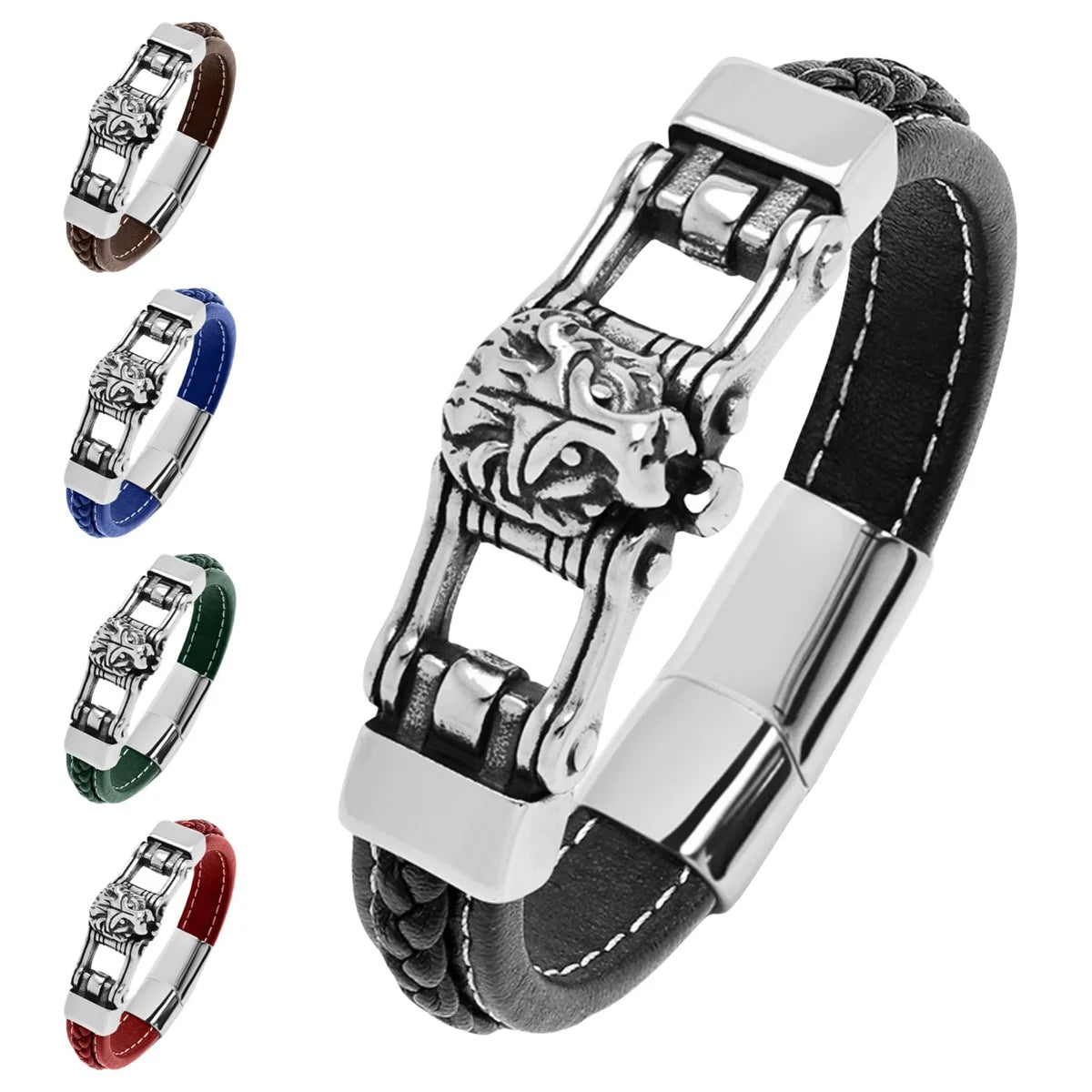 Fashion Vintage Men Braided Bracelet Leather Magnet Buckle Bracelet Multi Layers Microfiber Bracelet