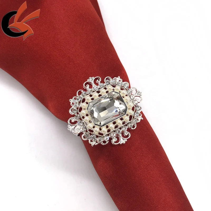 New Arrival Vintage Glass Napkin Rings with Pearl and Rhinestone Elegant Napkin Holders for Party Table Decoration