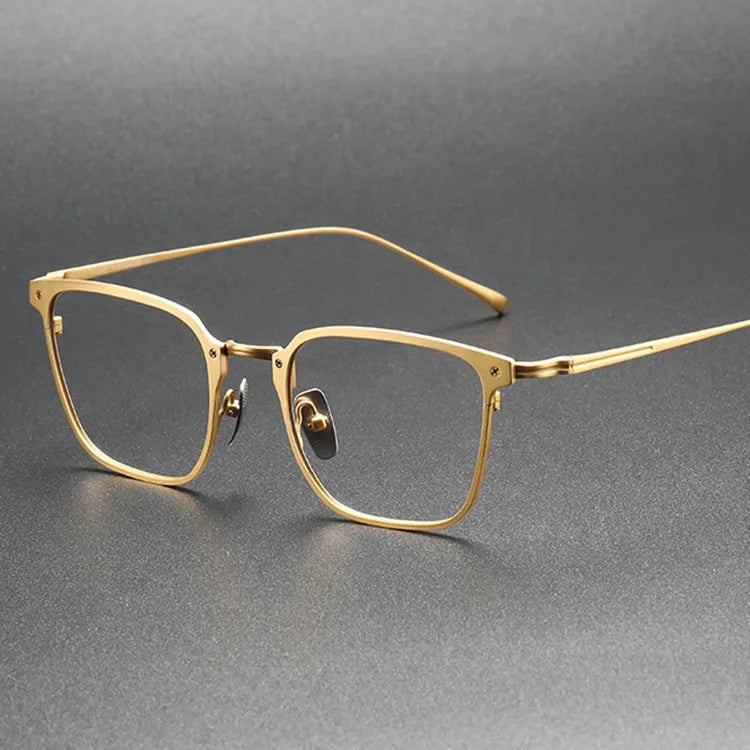 Square 2.0 Titanium Optical Reading Glasses for Men Solid Pattern Golden Japan Eyewear Spectacles Eyeframe Eyeglasses Frames