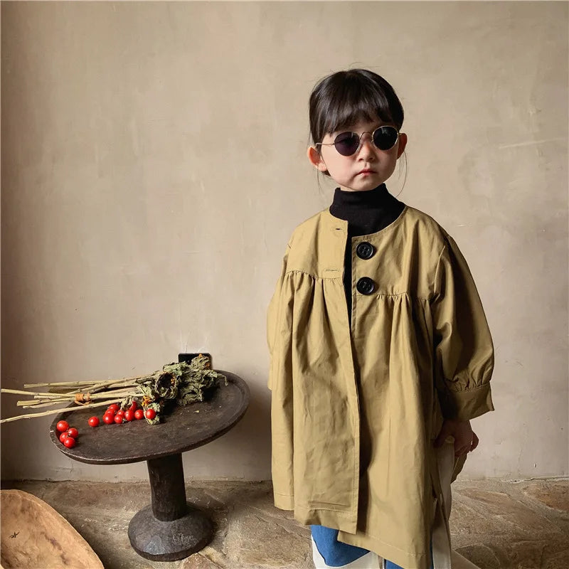 Children 2025 Autumn Fashionable Cool Windbreaker Small Medium Girls Long Jacket Aged 1-6 Girls Clothes