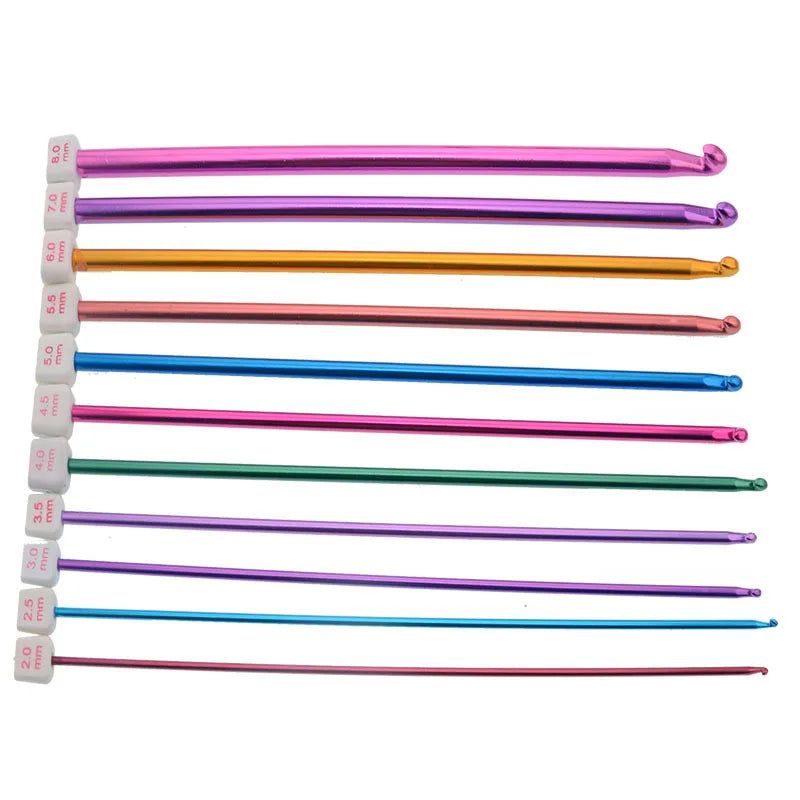 11pcs 2-8mm Aluminum TUNISIAN AFGHAN Crochet Hook Kit Knit Needles Sweater Needle with Beaded Yarn Knitting Crochet Set