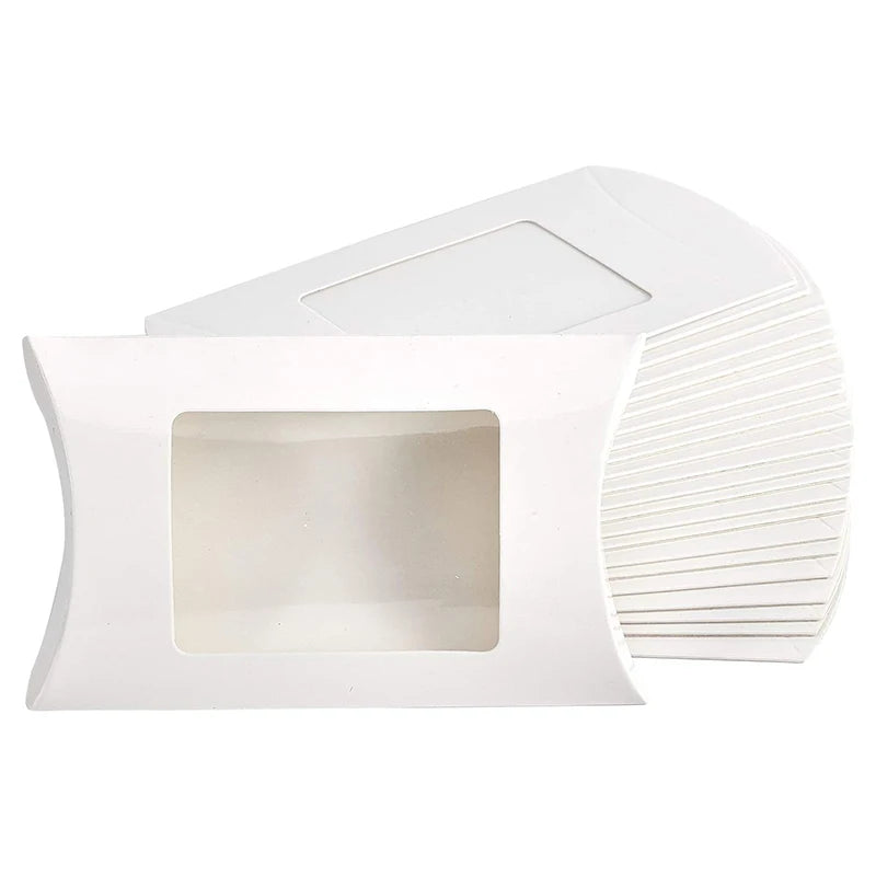 Custom White Pillow Shape PVC/PET/PP Rigid Candy Box Clear Window UV Coating Matt Lamination Embossing Recyclable Food Grade