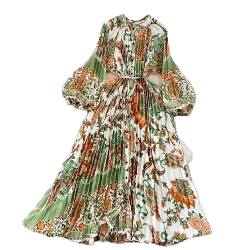 New Women's Clothing Strap Floral Print Long Sleeved Dress Casual Holiday Lady Dress
