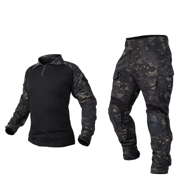 IDOGEAR Men G3 Assault Camo Camouflage Tactical Hunting BDU Tactical Uniform with Knee Pads Elbow Pads Hunting Clothes Frog Suit