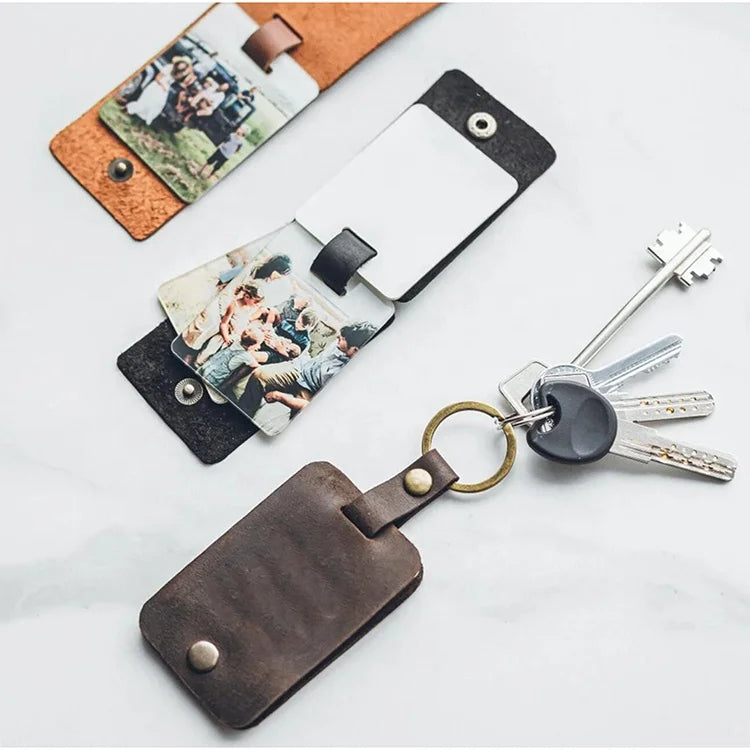 Personalized Mini Custom Photo Frame Picture Engraved Leather Keychains Monogram Keychain Holder