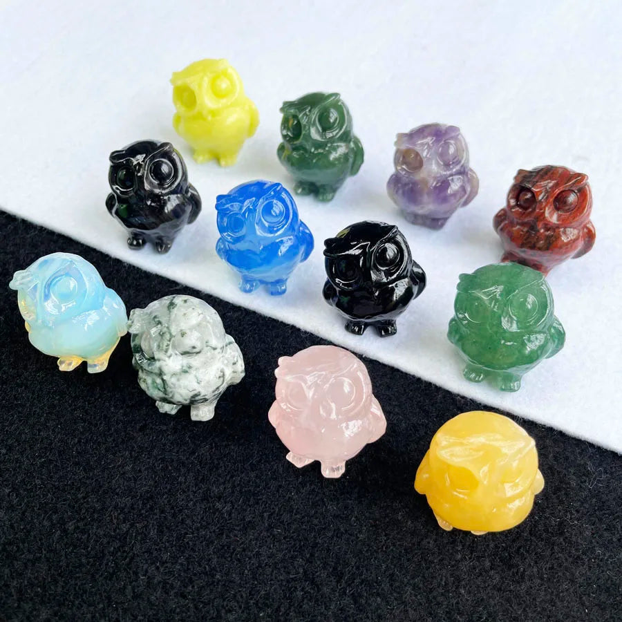 Customized Chakra Crystal Owl Carving Carved Mini Cute Owl Figurines for Gift