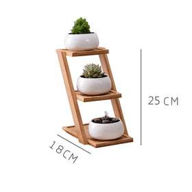 Hot Succulent Pots With 3 Tier Bamboo Saucers Stand Holder White Succulent Plant Flower Pot Holder Ceramic Decorative Oblate Pot