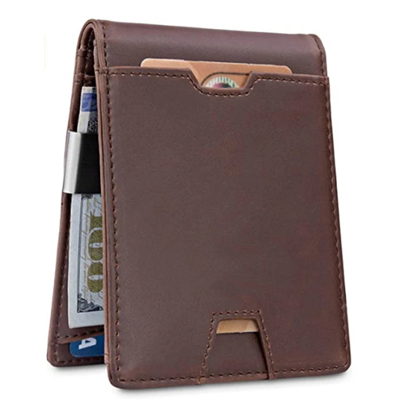 Business Black PU Leather Slim Smart ID Semi-rigid Credit Bank Card Holder Man
