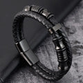 PVD Black Charm Mens Latest Fashion Men Genuine Leather Bracelets Magnetic Clasp Stainless Steel Multi Wrap Bracelets OT-045