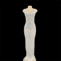 Stage Performance  Long Skirt Sleeveless  Crystals Pearls Dress Nightclub Party Stage Wear Dancer Singer Bling Costume