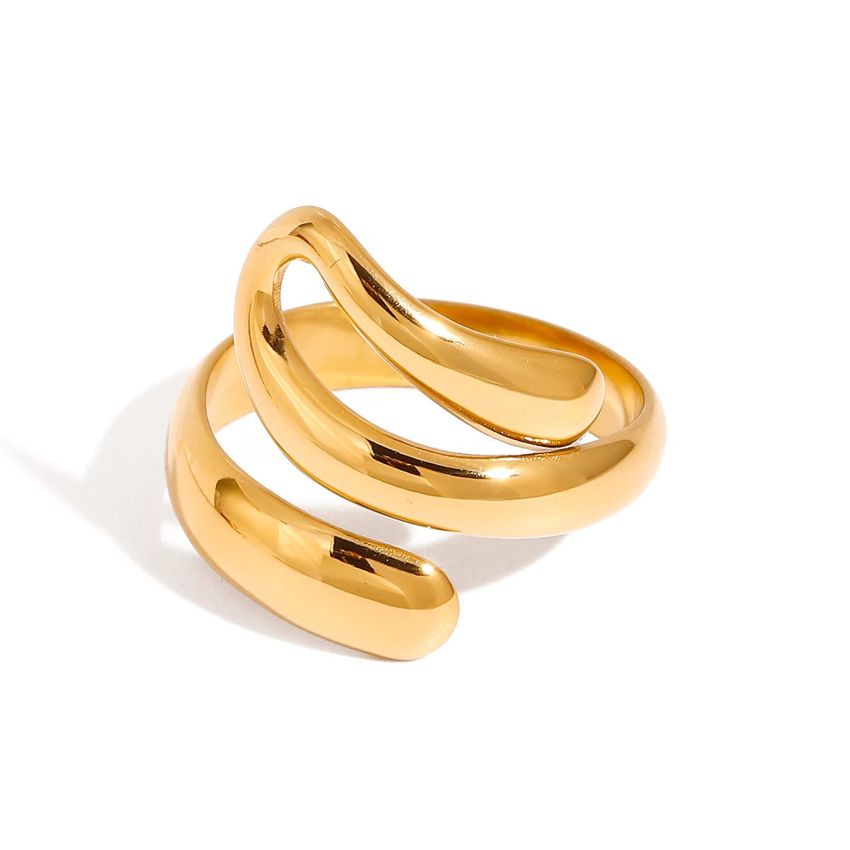 J&D Trendy 18K Gold Stainless Steel Opening Ring Modern Geometric Liner with Irregular Oval Cut Diamond Fashionable Rings