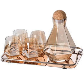 Wholesale Stocked Home Office Glass Pot Colored Glass Cups Diamond Shape Water Pitcher With Wooden Lid