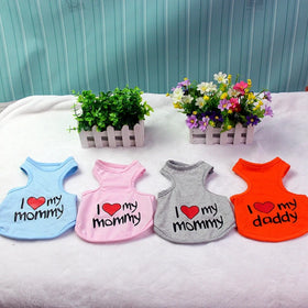 Fashion Cute I Love My Mommy Daddy Summer Apparel Dog Cotton Vest