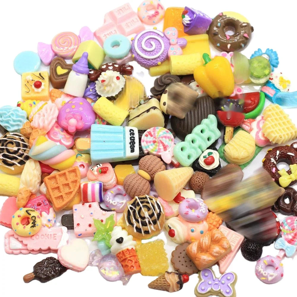 Hot Selling Assorted Dollhouse Food Flatback Resin Cabochons Small Lollipop Donut Chocolate Ice Cream Ornaments Scrapbooking DIY