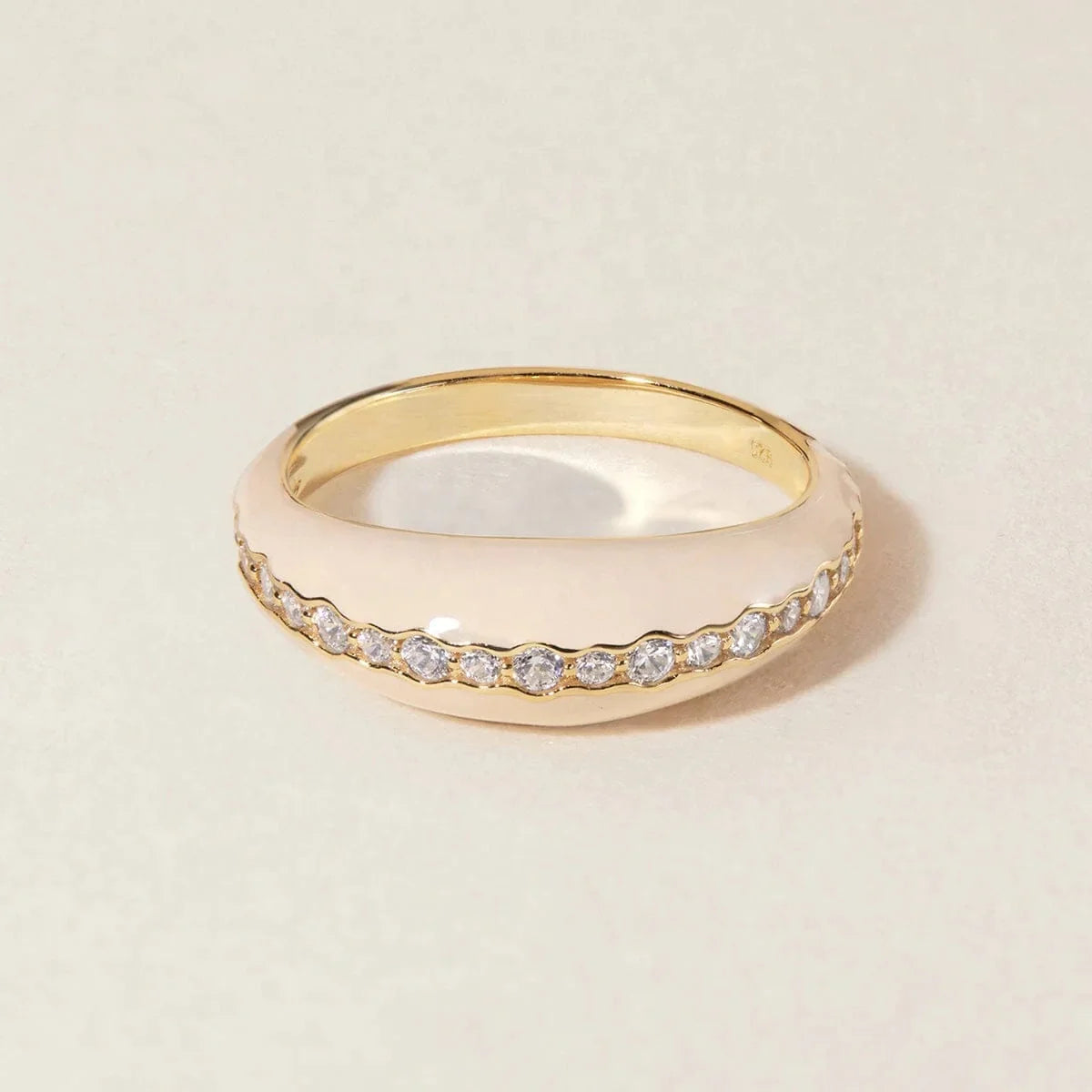 LOZRUNVE 925 Sterling Silver Custom 18k Gold Bezel Cubic Zircon Stone Enamel Chunky Dome Ring Women