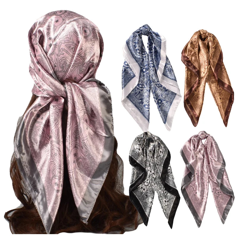 Perris Custom Digital Design Women's Glossy Polyester Satin Scarf Accessory Shawl with Leaf Pattern Printed