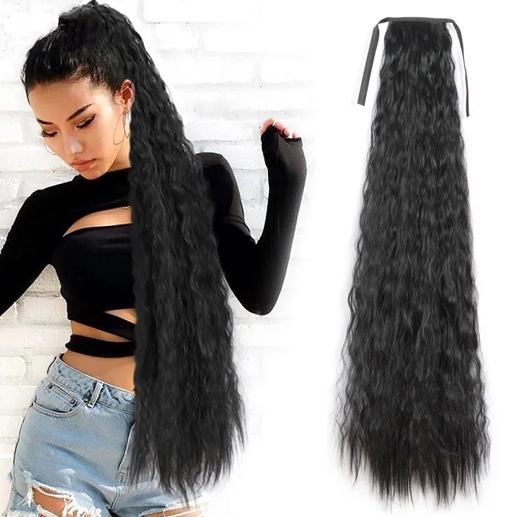 85cm Long Synthetic Hair Corn Whisker Ponytail Extensions Intraret Braid Curly Wavy Stretch Lace Intranet Ponytail