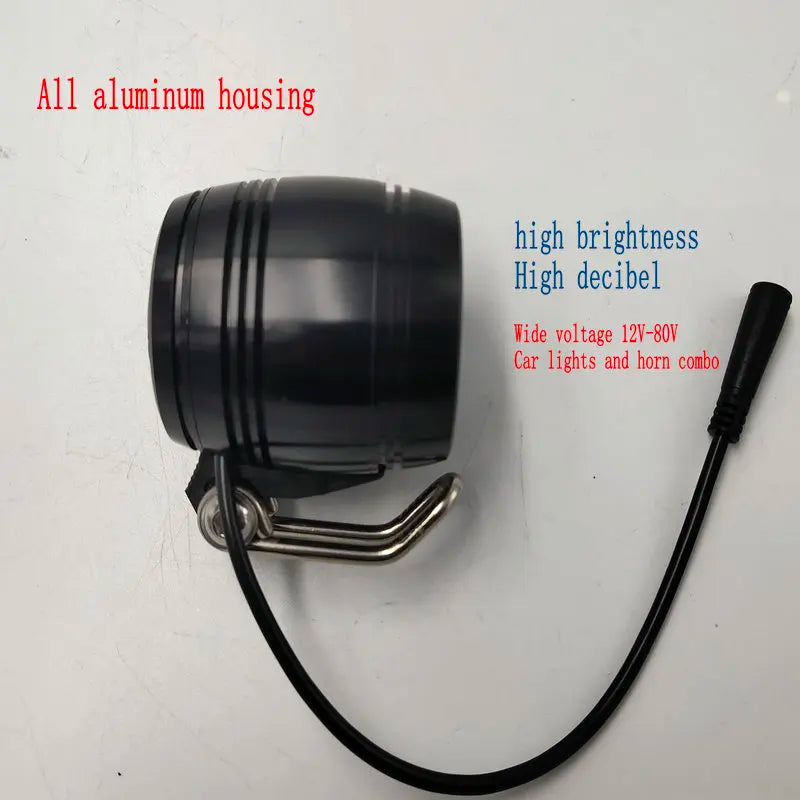 12-80v Frontlight with Horn Aluminum Shell for Electric Scooter Folding Bike Accessory Intelligent MTB ATV LED Lamp+Switch
