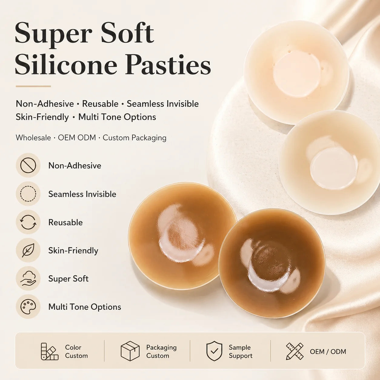 Super Soft Breast Pasties Seamless Invisible Non-Adhesive Reusable No Glue Self Adhesive Silicone Breast Petals Enhancer Padded
