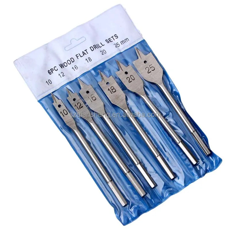 6Pcs 10-25mm Flat Wood Drill Bit High Carbon Steel Drill Set Woodworking Spade Drill Bit