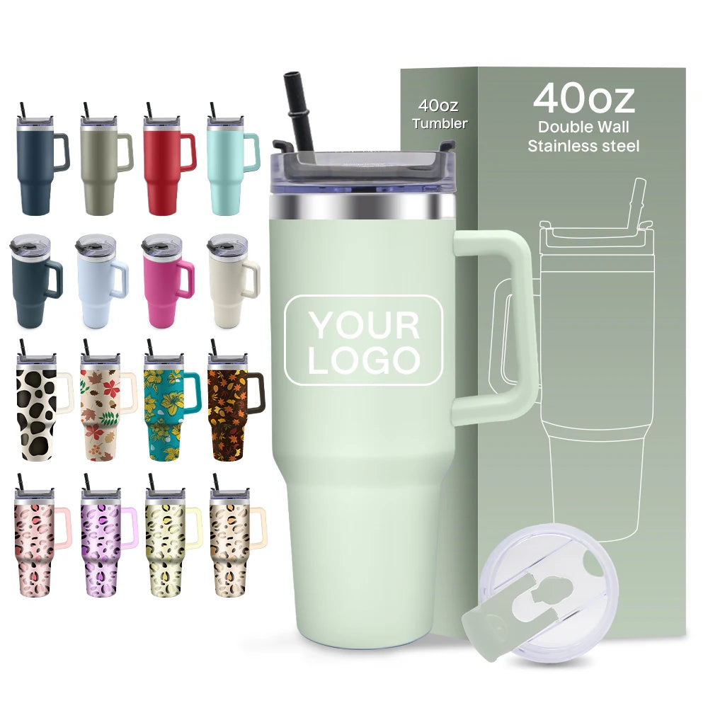 40oz Travel Tumbler Stainless Steel Vacuum Insulated Cups 40oz Tumbler With Handle Straw